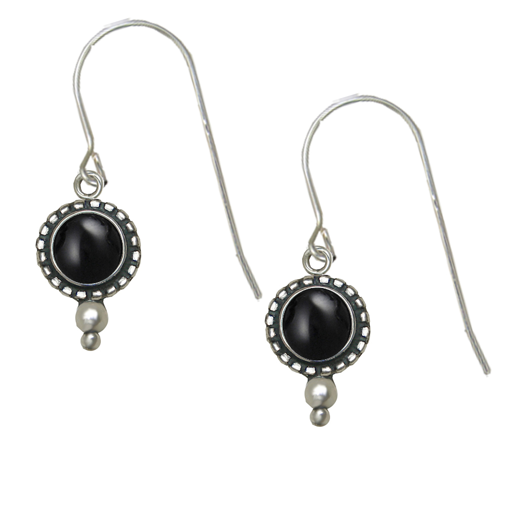 Sterling Silver Little Black Onyx Gemstone Drop Dangle Earrings